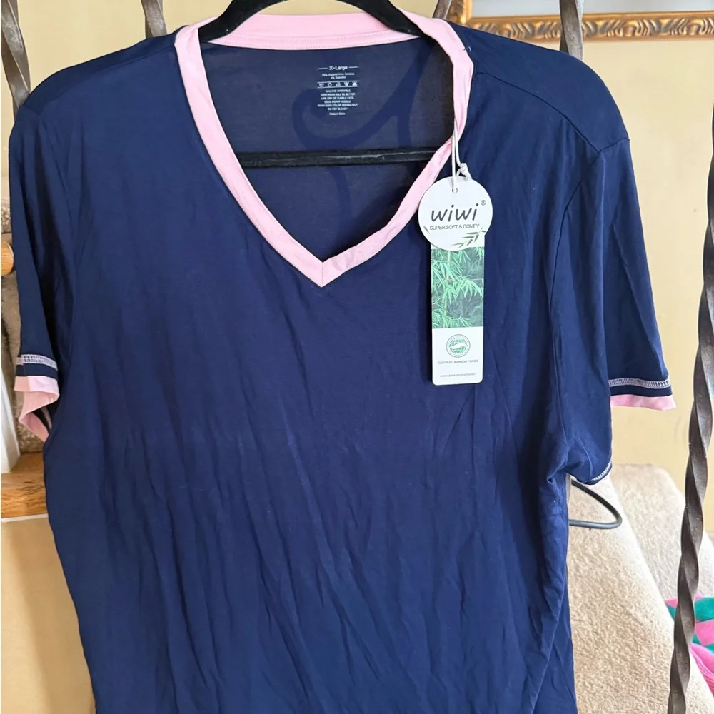 Women's Navy and Pink Pajama Top
